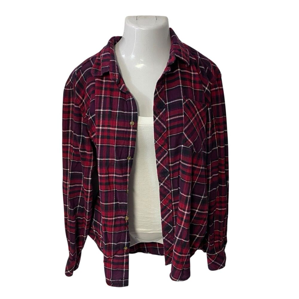 Upcycled Flannel Shirt Shacket Womens 1X Mechanic Grunge Patchwork Folk Art - Picture 6 of 16